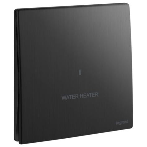 MALLIA SENSES - 1 GANG 1 WAY DOUBLE POLE SWITCH 20AX WITH WATER HEATER MARKING AND RED POWER INDICATOR - BRUSHED BLACK