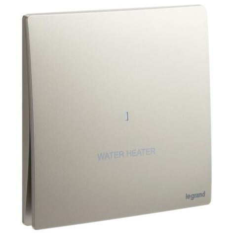 MALLIA SENSES - 1 GANG 1 WAY DOUBLE POLE SWITCH 20AX WITH WATER HEATER MARKING AND RED POWER INDICATOR - CHAMPAGNE