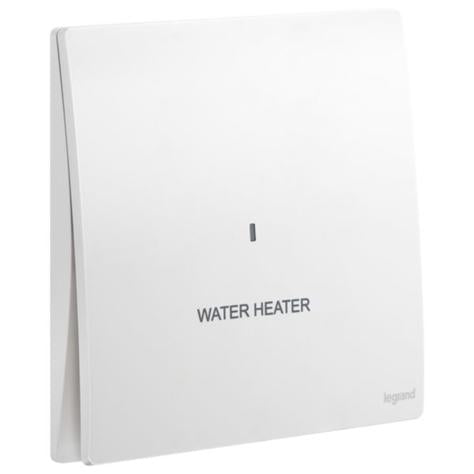 MALLIA SENSES - 1 GANG 1 WAY DOUBLE POLE SWITCH 20AX WITH WATER HEATER MARKING AND RED POWER INDICATOR - MATT WHITE
