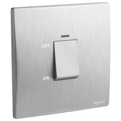 MALLIA SENSES - 1 GANG 1 WAY 45A DOUBLE POLE SWITCH WITH RED INDICATEUR HK - BRUSHED ALUMINIUM