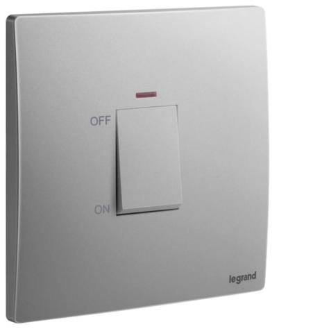 MALLIA SENSES - 1 GANG 1 WAY 45A DOUBLE POLE SWITCH WITH RED INDICATEUR HK - DARK SILVER