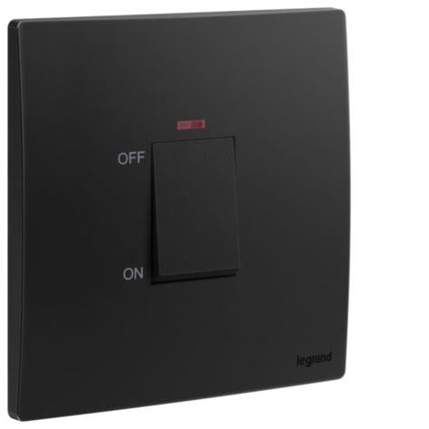 MALLIA SENSES - 1 GANG 1 WAY 45A DOUBLE POLE SWITCH WITH RED INDICATEUR HK - MATT BLACK