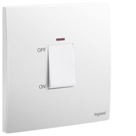 MALLIA SENSES - 1 GANG 1 WAY 45A DOUBLE POLE SWITCH WITH RED INDICATEUR HK - MATT WHITE