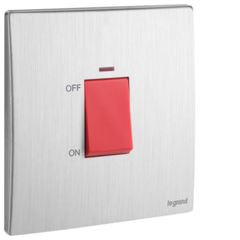 MALLIA SENSES - 1 GANG DOUBLE POLE 45A SWITCH WITH INDICATOR - BRUSHED ALUMINIUM