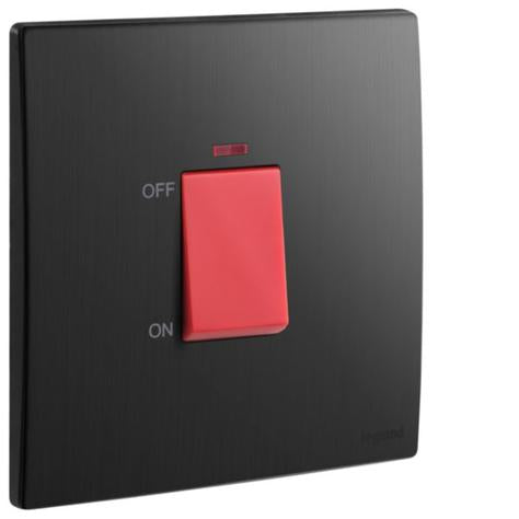 MALLIA SENSES - 1 GANG DOUBLE POLE 45A SWITCH WITH INDICATOR - BRUSHED BLACK