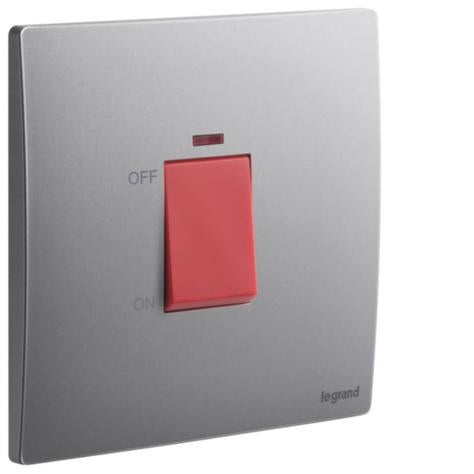 MALLIA SENSES - 1 GANG DOUBLE POLE 45A SWITCH WITH INDICATOR - DARK SILVER