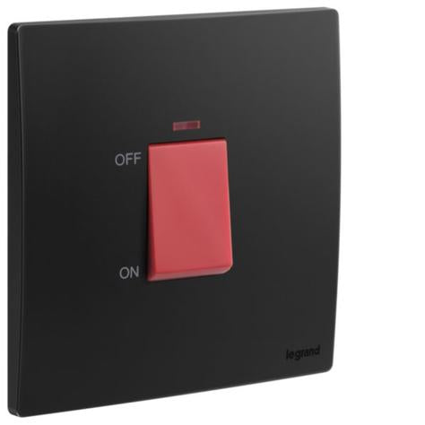 MALLIA SENSES - 1 GANG DOUBLE POLE 45A SWITCH WITH INDICATOR - MATT BLACK