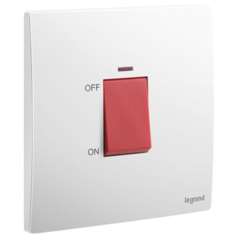 MALLIA SENSES - 1 GANG DOUBLE POLE 45A SWITCH WITH INDICATOR - MATT WHITE