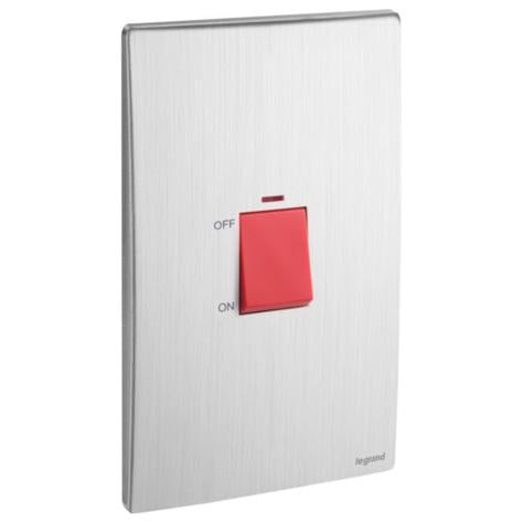 MALLIA SENSES - 2 GANG DOUBLE POLE 45A SWITCH WITH INDICATOR - BRUSHED ALUMINIUM