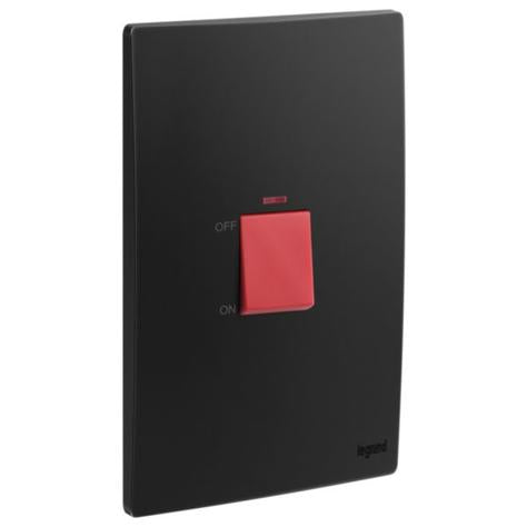 MALLIA SENSES - 2 GANG DOUBLE POLE 45A SWITCH WITH INDICATOR - MATT BLACK