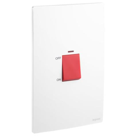 MALLIA SENSES - 2 GANG DOUBLE POLE 45A SWITCH WITH INDICATOR - MATT WHITE