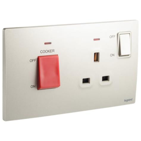 MALLIA SENSES - 2 GANG COOKER UNIT CONTROL - 45A - WITH BS SOCKET OUTLET - 13A - CHAMPAGNE