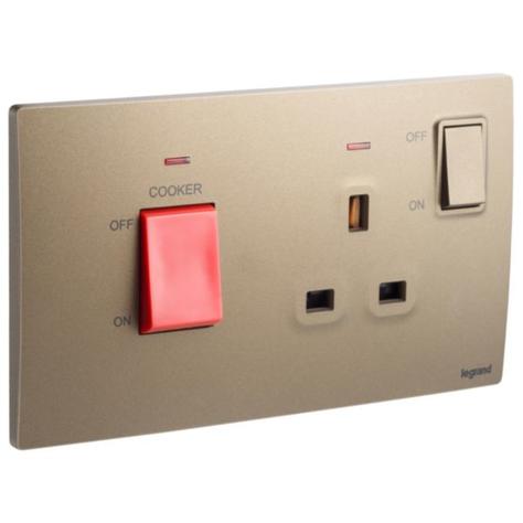 MALLIA SENSES - 2 GANG COOKER UNIT CONTROL - 45A - WITH BS SOCKET OUTLET - 13A - DARK BRONZE