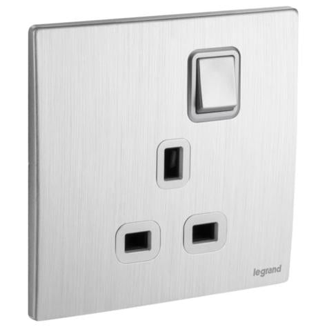 MALLIA SENSES - 1 GANG BS SWITCHED SOCKET OUTLET SINGLE POLE -13A - BRUSHED ALUMINIUM