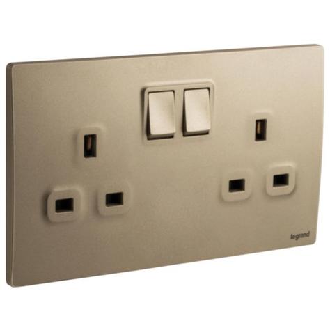 MALLIA SENSES - 2 GANG BS SWITCHED SOCKET OUTLET SINGLE POLE - 13A - WITH 2 EARTH CONNECTION - DARK BRONZE