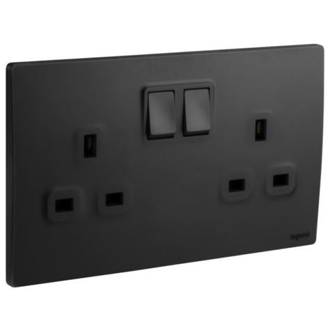 MALLIA SENSES - 2 GANG BS SWITCHED SOCKET OUTLET SINGLE POLE - 13A - WITH 2 EARTH CONNECTION - MATT BLACK