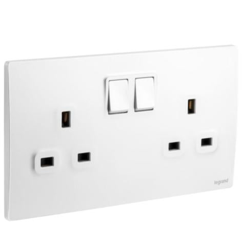 MALLIA SENSES - 2 GANG BS SWITCHED SOCKET OUTLET SINGLE POLE - 13A - WITH 2 EARTH CONNECTION - MATT WHITE