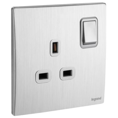 MALLIA SENSES - 1 GANG BS SWITCHED SOCKET OUTLET DOUBLE POLE - 13A - BRUSHED ALUMINIUM