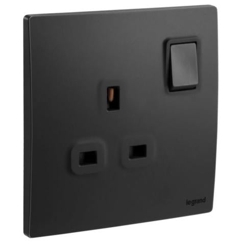 MALLIA SENSES - 1 GANG BS SWITCHED SOCKET OUTLET DOUBLE POLE - 13A - MATT BLACK