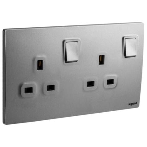 MALLIA SENSES - 2 GANG BS SWITCHED SOCKET OUTLET DOUBLE POLE - 13A - DARK SILVER