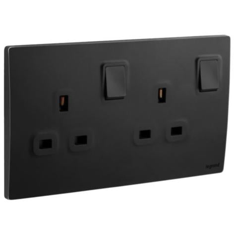 MALLIA SENSES - 2 GANG BS SWITCHED SOCKET OUTLET DOUBLE POLE - 13A - MATT BLACK