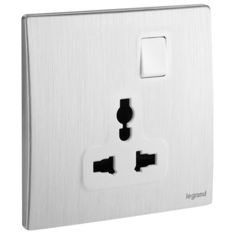 MALLIA SENSES - 1 GANG MULTISTANDARD SWITCHED SOCKET OUTLET - BRUSHED ALUMINIUM