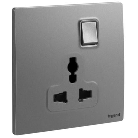 MALLIA SENSES - 1 GANG MULTISTANDARD SWITCHED SOCKET OUTLET - DARK SILVER