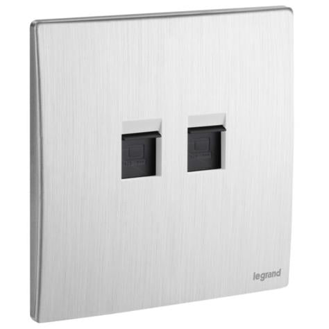 MALLIA SENSES - DOUBLE RJ45 SOCKET OUTLET CATEGORY 6 UTP BRUSHED ALUMINIUM