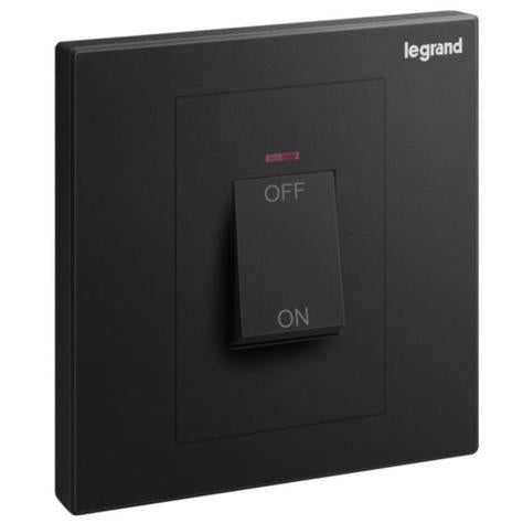 GALION - 1 GANG DOUBLE POLE 45A SWITCH WITH RED POWER INDICATOR- MATT BLACK
