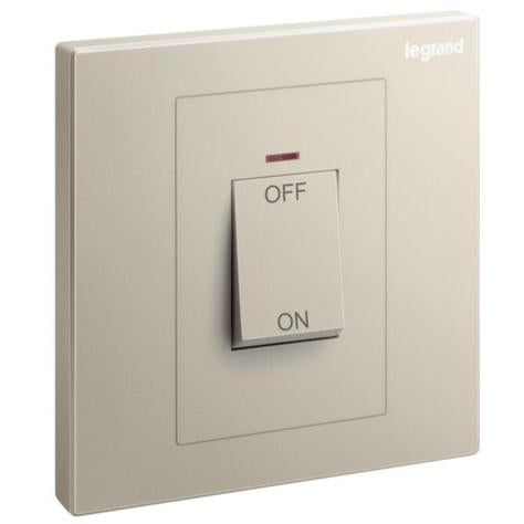 GALION - 1 GANG DOUBLE POLE 45A SWITCH WITH RED POWER INDICATOR- CHAMPAGNE