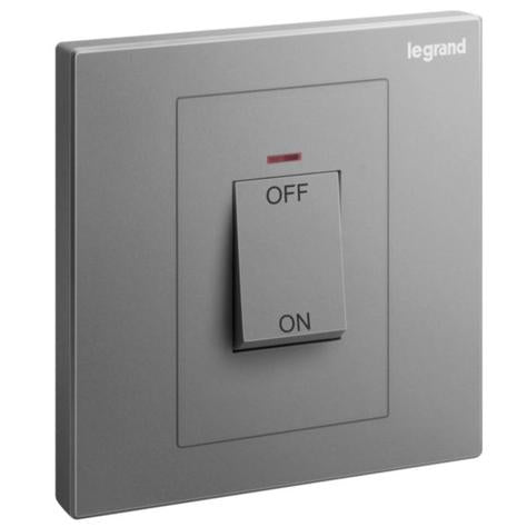 GALION - 1 GANG DOUBLE POLE 45A SWITCH WITH RED POWER INDICATOR- DARK SILVER