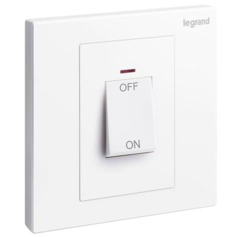 GALION - 1 GANG DOUBLE POLE 45A SWITCH WITH RED POWER INDICATOR- WHITE