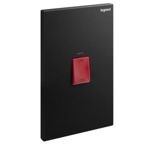 GALION - 2 GANGS VERTICAL DOUBLE POLE 45A SWITCH WITH RED POWER INDICATOR - MATT BLACK