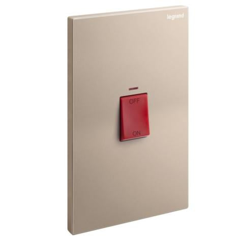 GALION - 2 GANGS VERTICAL DOUBLE POLE 45A SWITCH WITH RED POWER INDICATOR - ROSE GOLD