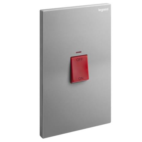 GALION - 2 GANGS VERTICAL DOUBLE POLE 45A SWITCH WITH RED POWER INDICATOR - DARK SILVER
