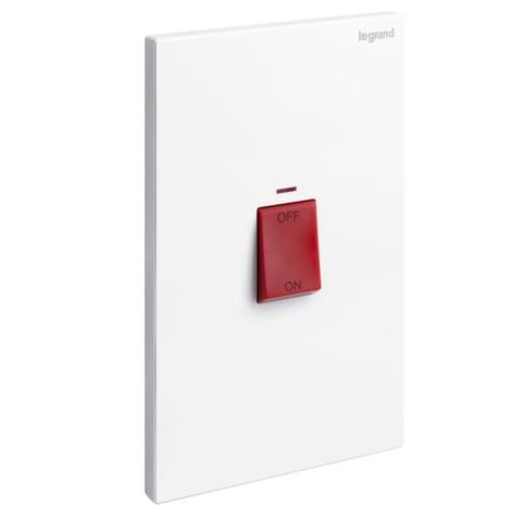 GALION - 2 GANGS VERTICAL DOUBLE POLE 45A SWITCH WITH RED POWER INDICATOR - WHITE