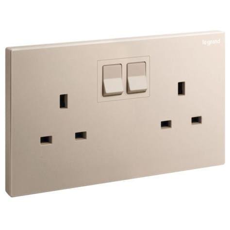 GALION - 2 GANGS BRITISH STANDARD SWITCHED SINGLE POLE SOCKET OUTLET - 13A - ROSE GOLD