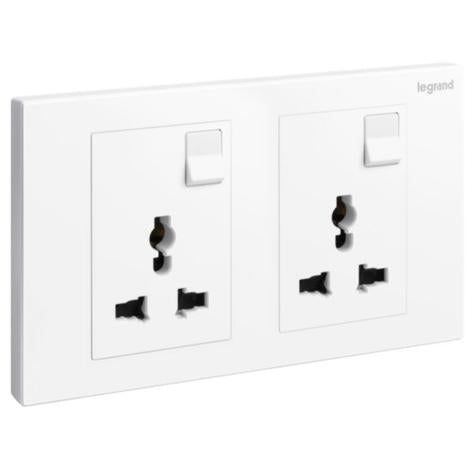 GALION - 2 GANGS MULTISTANDARD SWITCHED SOCKET OUTLET - WHITE