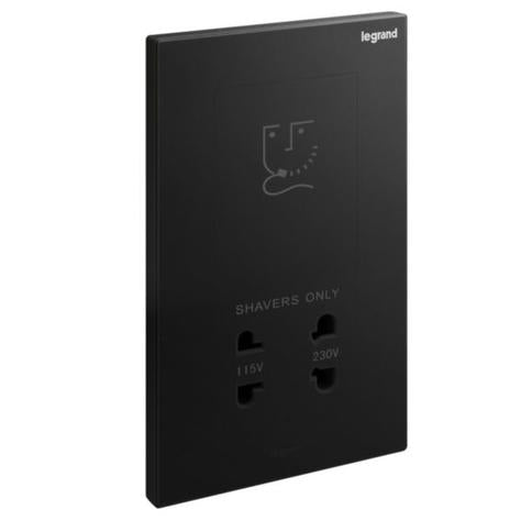 GALION - 2 GANGS SHAVER SOCKET OUTLET - 2 OUTPUTS 110 AND 230 VOLTS - MATT BLACK