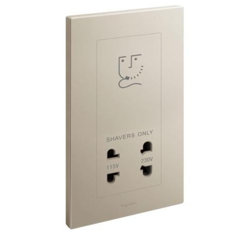 GALION - 2 GANGS SHAVER SOCKET OUTLET - 2 OUTPUTS 110 AND 230 VOLTS - CHAMPAGNE
