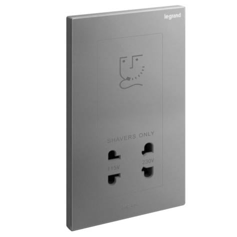 GALION - 2 GANGS SHAVER SOCKET OUTLET - 2 OUTPUTS 110 AND 230 VOLTS - DARK SILVE