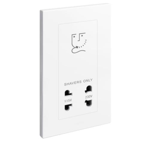 GALION - 2 GANGS SHAVER SOCKET OUTLET - 2 OUTPUTS 110 AND 230 VOLTS - WHITE