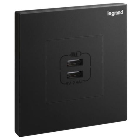 GALION - 1 GANG DOUBLE USB 2,4A TYPE-A USB CHARGERS - MATT BLACK