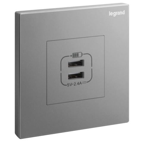GALION - 1 GANG DOUBLE USB 2,4A TYPE-A USB CHARGERS - DARK SILVER
