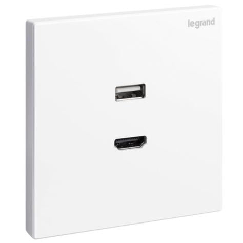 GALION - 1 GANG HDMI SOCKET OUTLET WITH TYPE-A USB DATA SOCKET TRANSFER - WHITE