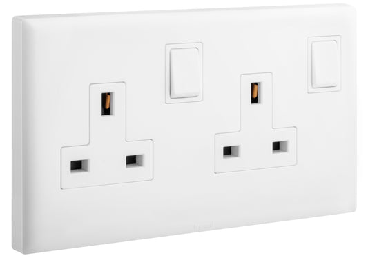 ELOE - 2 GANG BRITISH STANDARD 13A DOUBLE POLE SWITCHED SOCKET - WHITE