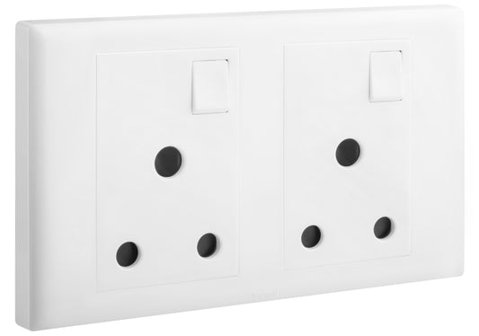ELOE - 2 GANG BRITISH STANDARD 15A SINGLE POLE SWITCHED SOCKET - WHITE