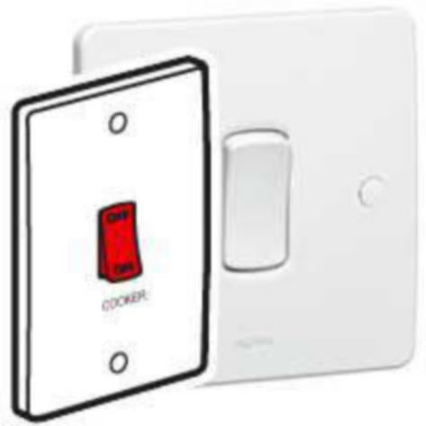SYNERGY - DOUBLE POLE SWITCH - DOUBLE POLE RED ROCKER - 45 A 250 V~ - 146X86 MM - WHITE