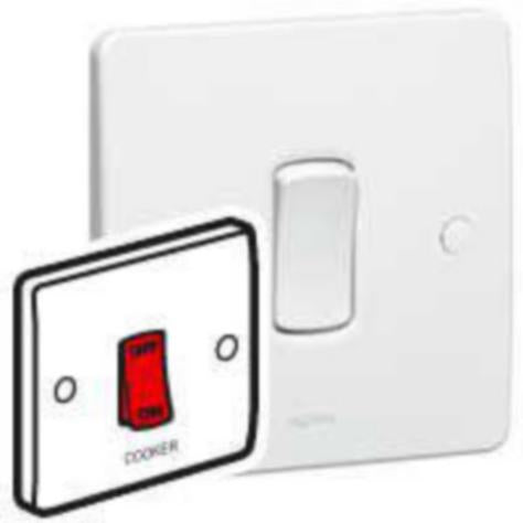 SYNERGY - DOUBLE POLE SWITCH - DOUBLE POLE RED ROCKER - 45 A 250 V~ - 86X86 MM - WHITE