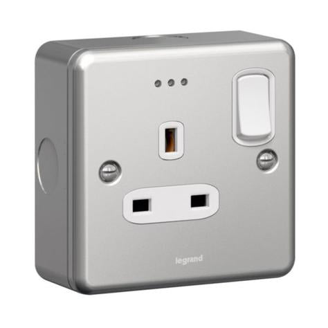 SYNERGY - DOUBLE POLE SOCKET OUTLET - 1 GANG SWITCHED + LED - 13 A 250 V~ - METALCLAD